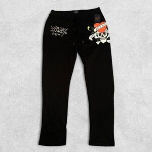 Ed Hardy Black Sweatpants with Skull & Heart Graphic